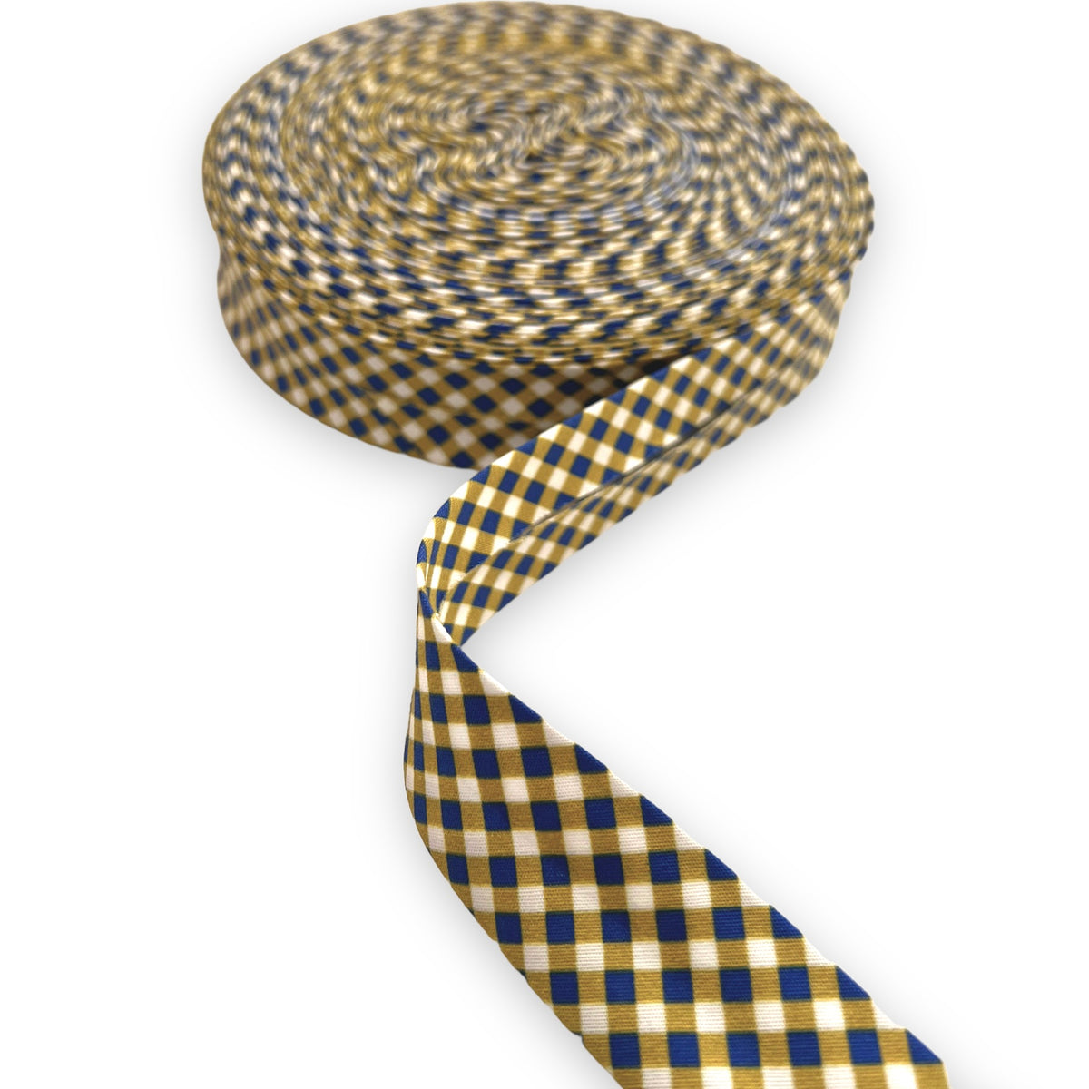 Cotton Bias Binding Caramel / Blue Check 1 inch / 25mm