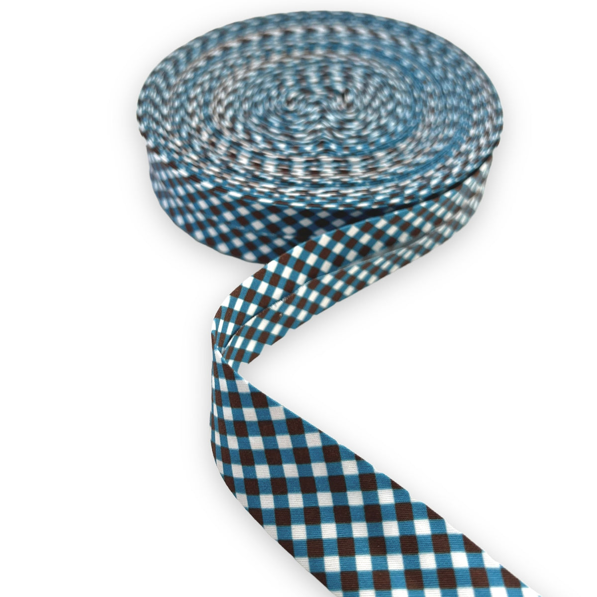 Cotton Bias Binding Blue / Brown Check 1 inch / 25mm
